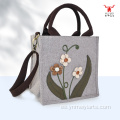Bolso bandolera convertible de lino con flores de cinco pétalos 3D
